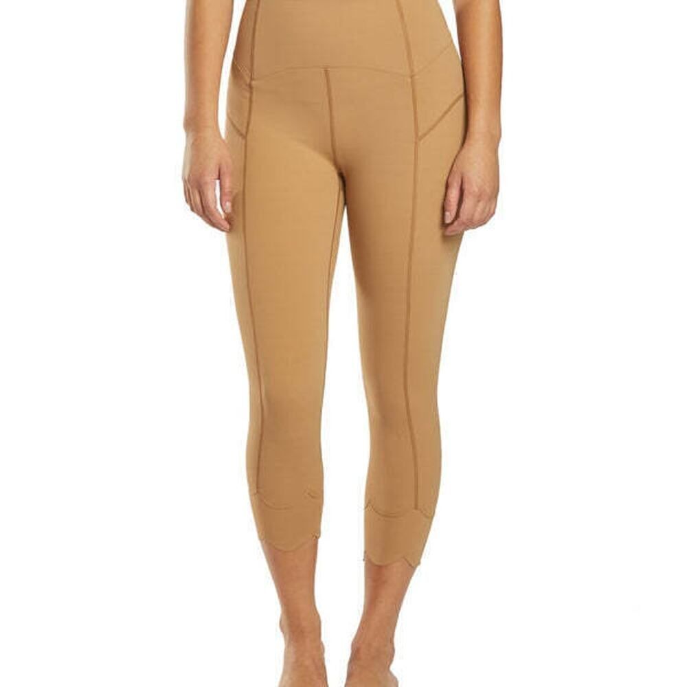 Free People Movement Petal Pusher Cropped Scalloped Leggings in Khaki size xs